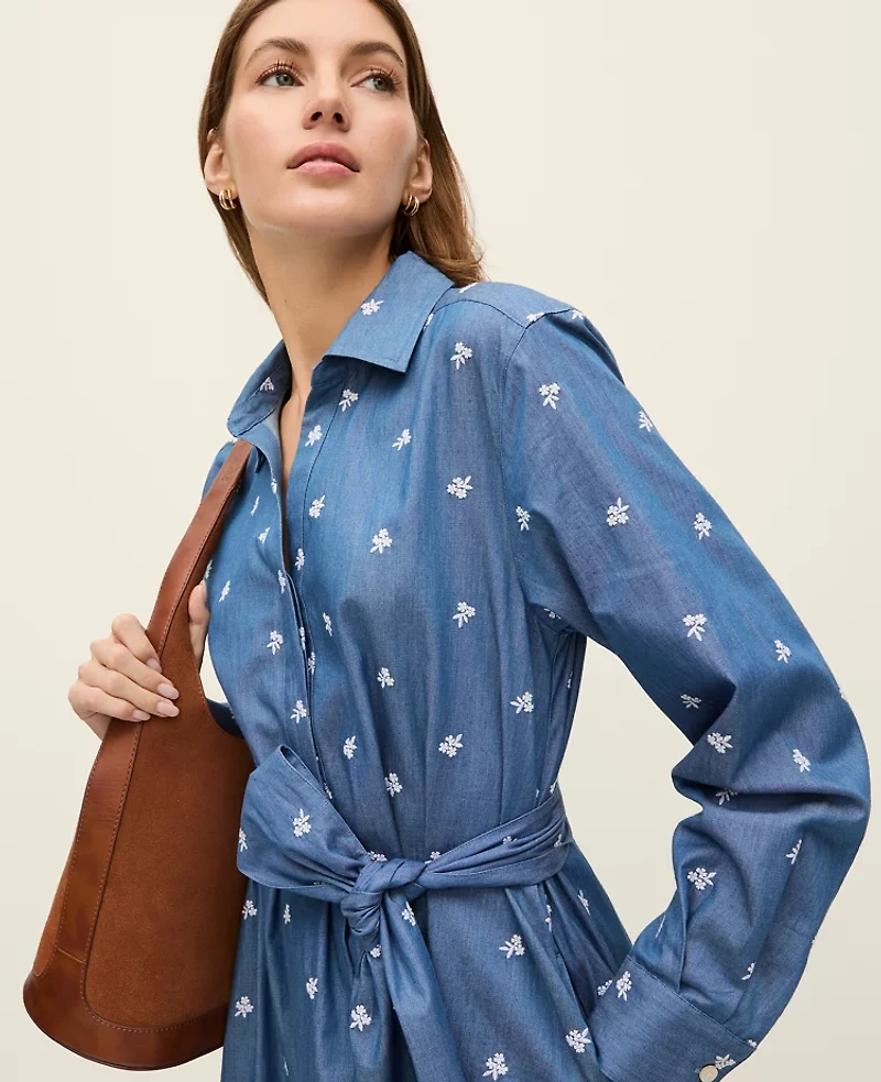 Ann Taylor Weekend Collection Embroidered Belted Dress White 9000 Women's