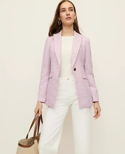 Ann Taylor The Long One Button Blazer Tweed Violet Orchid Women's