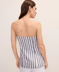 Ann Taylor Striped Strapless Top Linen Blend Subdued Navy Women's