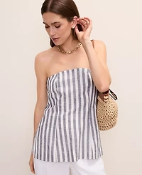 Ann Taylor Striped Strapless Top Linen Blend Subdued Navy Women's