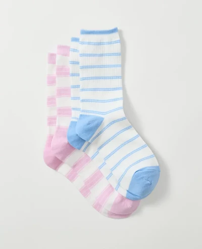 Ann Taylor Striped Crew Sock Set Corsage Pink Women's