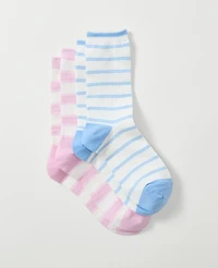 Ann Taylor Striped Crew Sock Set Corsage Pink Women's