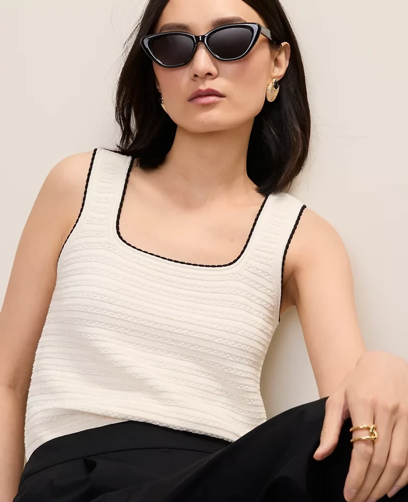 Ann Taylor Textured Stitch Sweater Shell Top Winter White Women's