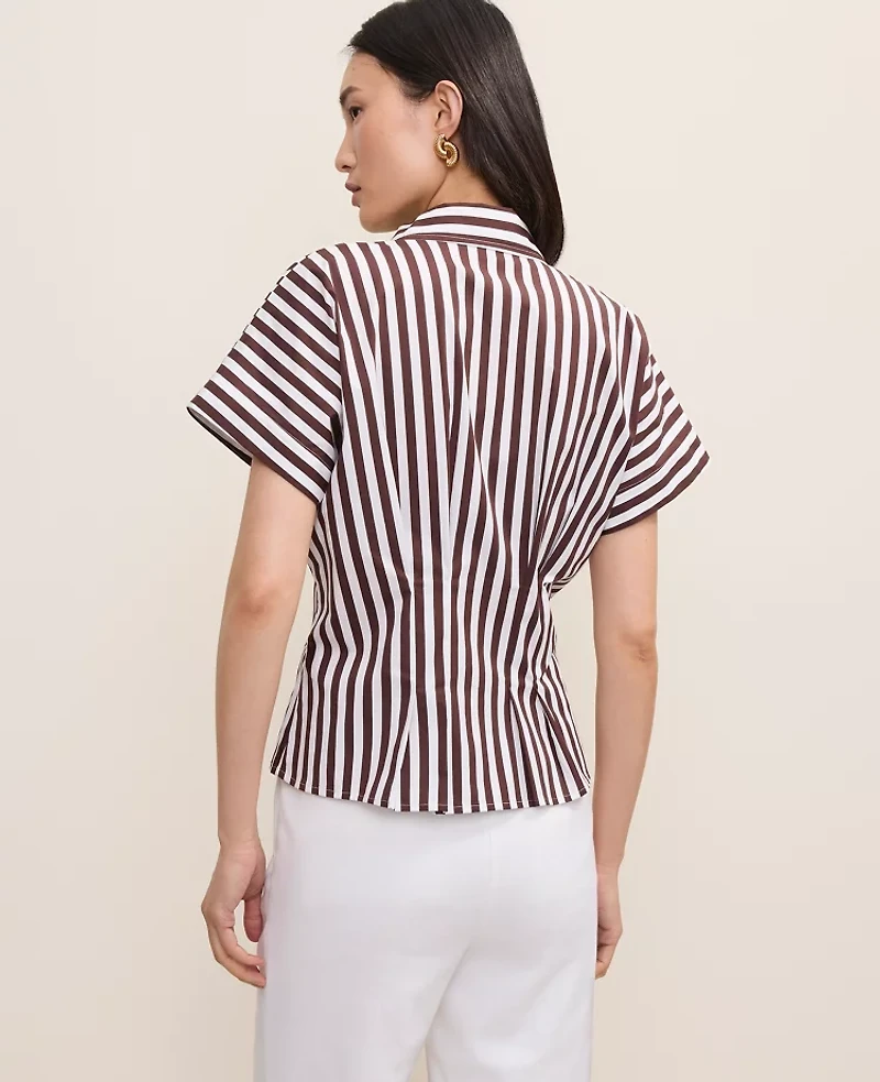 Ann Taylor Striped Pleated Blouse Rich Walnut Women's