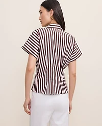 Ann Taylor Striped Pleated Blouse Rich Walnut Women's