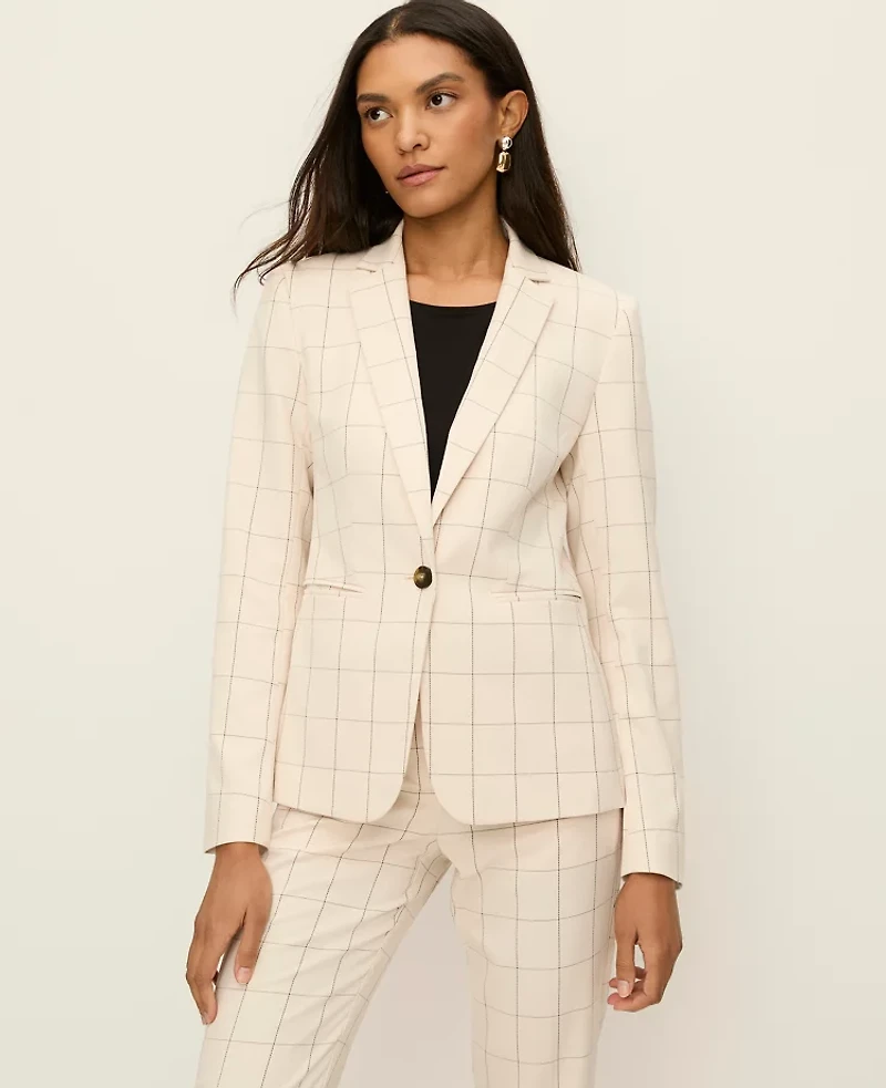 Ann Taylor The Petite Hutton Blazer Windowpane Ivory/Black Combo Women's