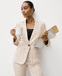 Ann Taylor The Hutton Blazer Windowpane Ivory/Black Combo Women's
