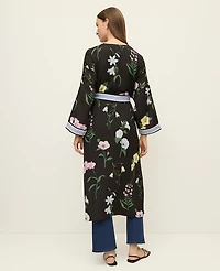 Ann Taylor Floral Long Kimono Size XS/S Black Women's