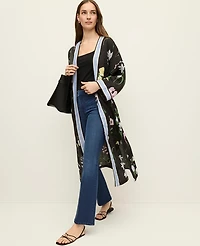 Ann Taylor Floral Long Kimono Size XS/S Black Women's