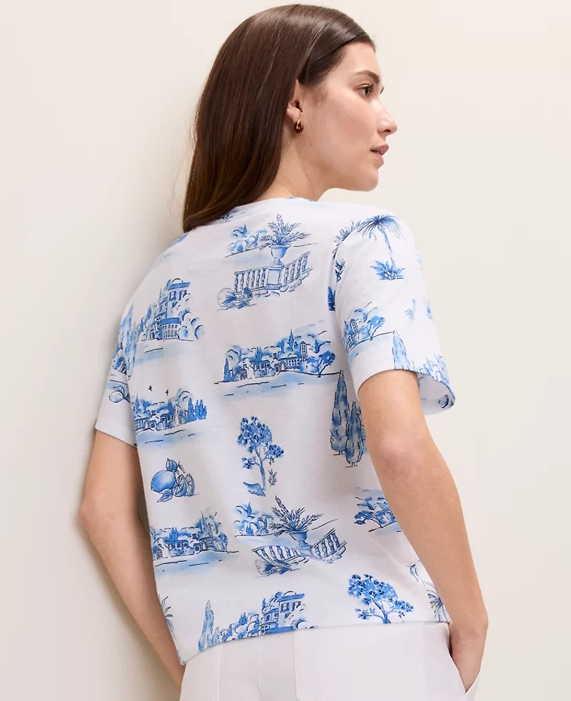 Ann Taylor Weekend Toile Relaxed T-Shirt Wave Pool Women's