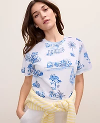 Ann Taylor Weekend Toile Relaxed T-Shirt Wave Pool Women's