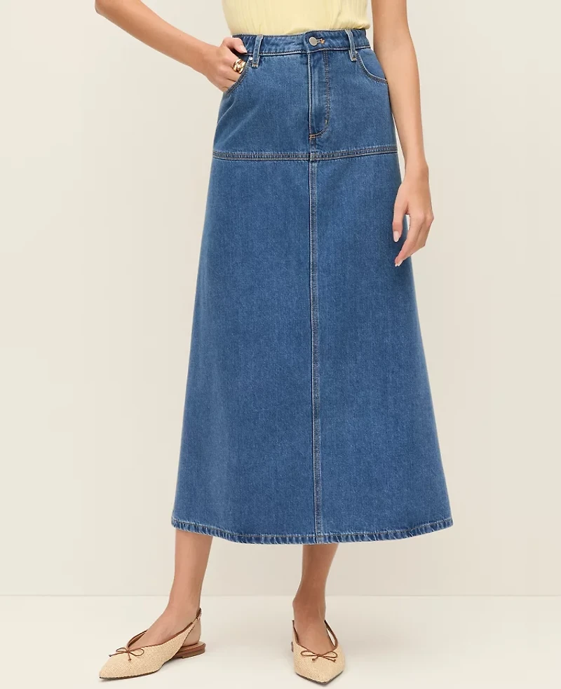 Ann Taylor Petite Weekend Collection Denim Midi Skirt Bright Medium Stone Wash Women's