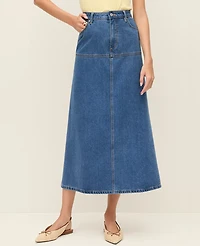 Ann Taylor Petite Weekend Collection Denim Midi Skirt Bright Medium Stone Wash Women's