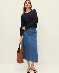 Ann Taylor Petite Weekend Collection Denim Midi Skirt Bright Medium Stone Wash Women's
