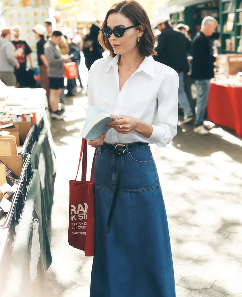 Ann Taylor Petite Weekend Collection Denim Midi Skirt Bright Medium Stone Wash Women's