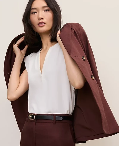 Ann Taylor Mixed Media Flutter Sleeve Top Women's