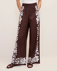 Ann Taylor The Easy Wide-Leg Pant Floral Linen Blend Rich Walnut Women's