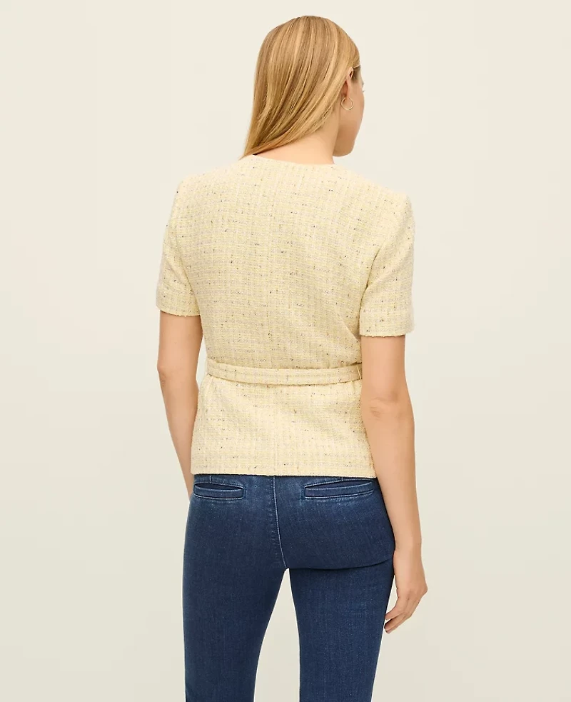 Ann Taylor Tweed Belted Jacket Speckled Yellow Multi Women's