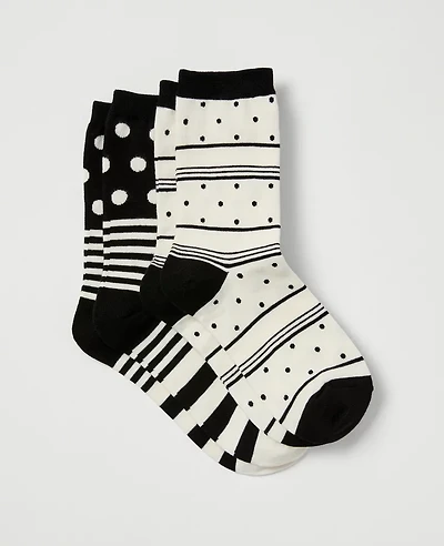 Ann Taylor Striped and Dotted Crew Sock Set Black Women's