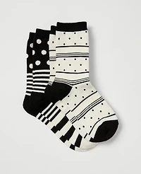 Ann Taylor Striped and Dotted Crew Sock Set Black Women's