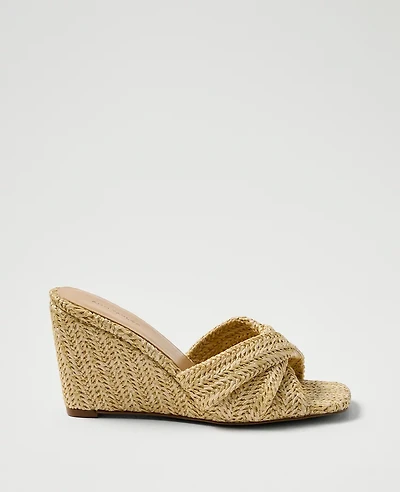 Ann Taylor Straw Wedge Sandal Natural Tan Women's