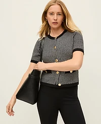 Ann Taylor Geo Stitch Cardigan Black/White Multi Women's