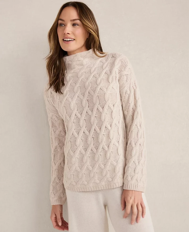 Ann Taylor Haven Well Within Cashmere Allover Cable Mockneck Sweater Women's
