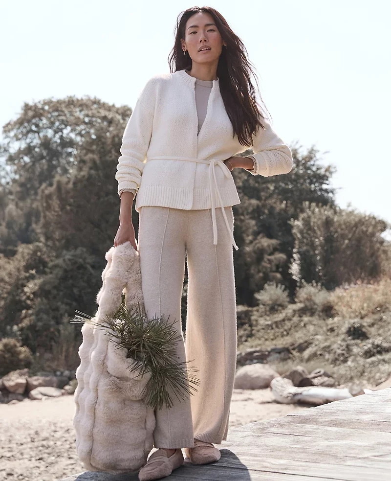 Ann Taylor Haven Well Within Chunky Cotton Blend Belted Cardigan Ivory Women's
