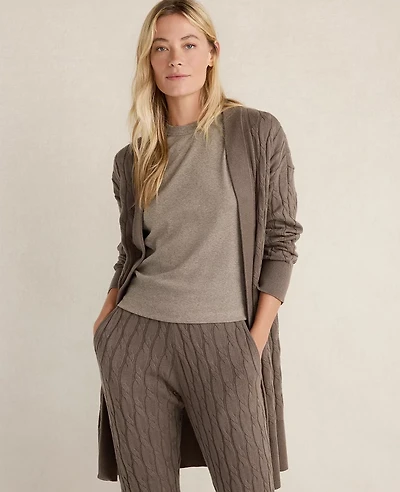 Ann Taylor Haven Well Within Organic Cotton Cashmere Cable Cardigan Saddle Brown Women's