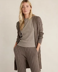 Ann Taylor Haven Well Within Organic Cotton Cashmere Cable Cardigan Saddle Brown Women's