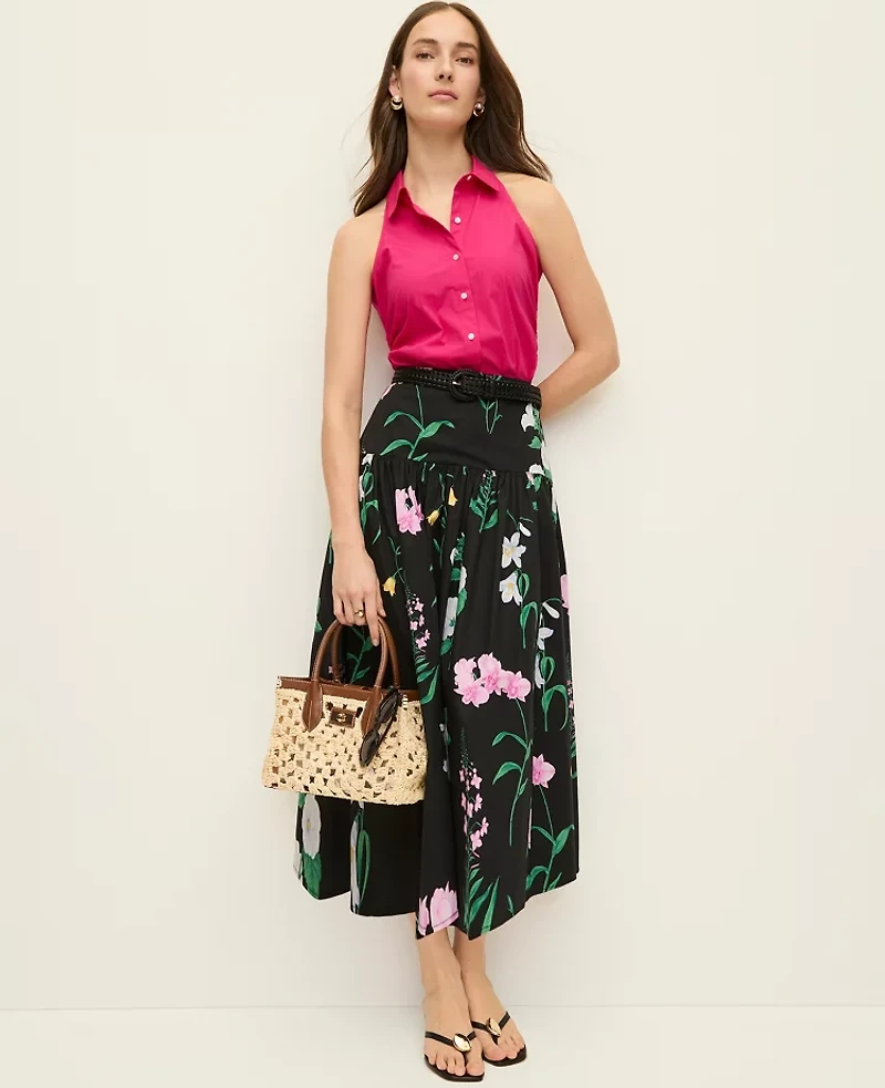 Ann Taylor Floral Gathered Maxi Skirt Black Women's