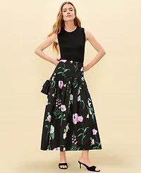 Ann Taylor Floral Gathered Maxi Skirt Black Women's