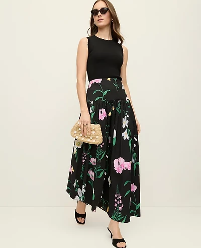 Ann Taylor Floral Gathered Maxi Skirt Black Women's