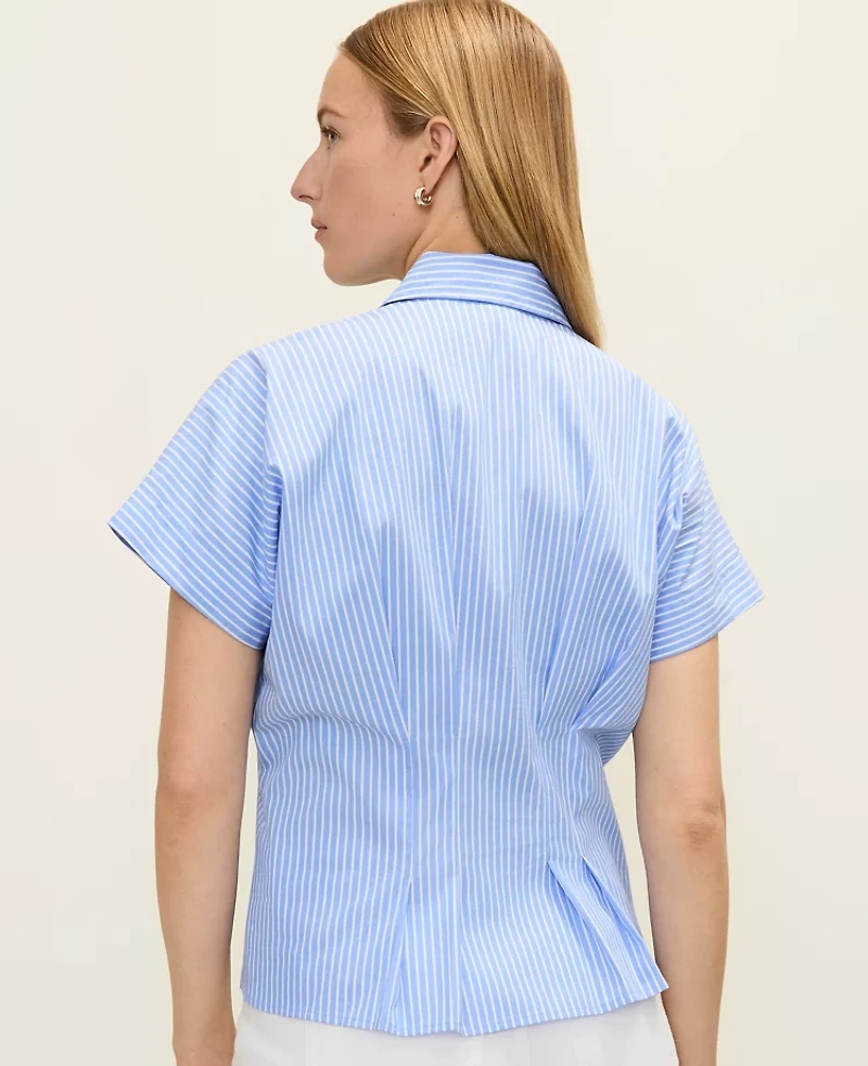 Ann Taylor Striped Pleated Blouse White - Blue Women's