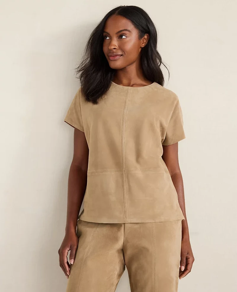 Ann Taylor Haven Well Within Suede Muscle T-Shirt Size Small Nougat-Haven Women's