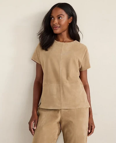 Ann Taylor Haven Well Within Suede Muscle T-Shirt Size Small Nougat-Haven Women's