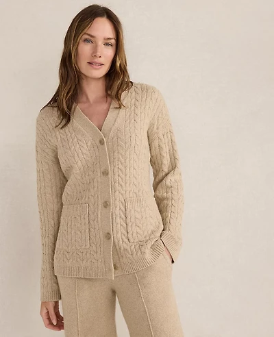 Ann Taylor Haven Well Within Organic Cotton Blend Gradient Cable Cardigan Cashew Tan Women's
