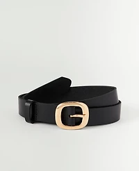 Ann Taylor Leather Square Buckle Belt Black Women's