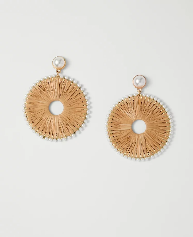 Ann Taylor Straw Pearl Embellished Drop Earrings Natural Women's
