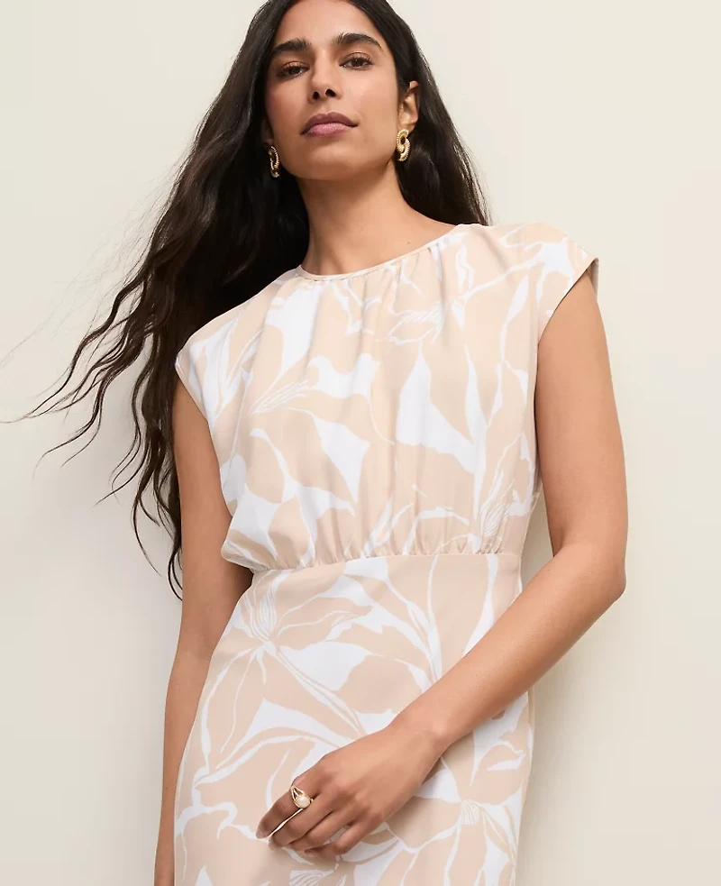 Ann Taylor Floral Gathered Midi Dress Sail Cloth Women's