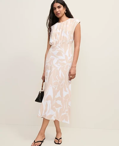 Ann Taylor Floral Gathered Midi Dress Sail Cloth Women's