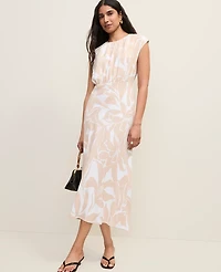 Ann Taylor Floral Gathered Midi Dress Sail Cloth Women's