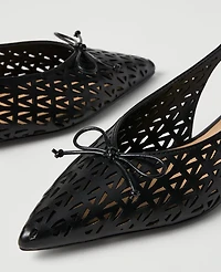 Ann Taylor Perforated Leather Bow Slingback Flat Black Women's