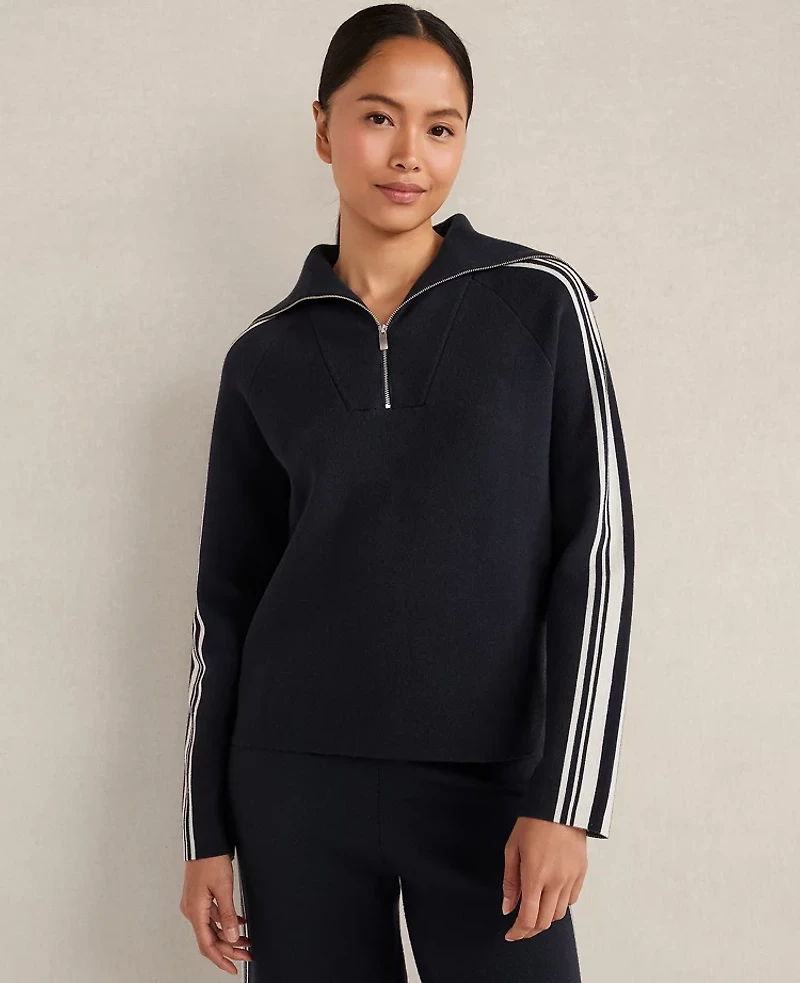 Ann Taylor Haven Well Within Sporty Stripe Half-Zip Pullover Deep Blue Moon Women's