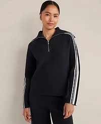 Ann Taylor Haven Well Within Sporty Stripe Half-Zip Pullover Deep Blue Moon Women's
