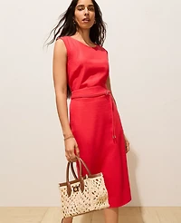 Ann Taylor Petite Belted Midi Pencil Skirt Linen Blend Smoldering Red Women's