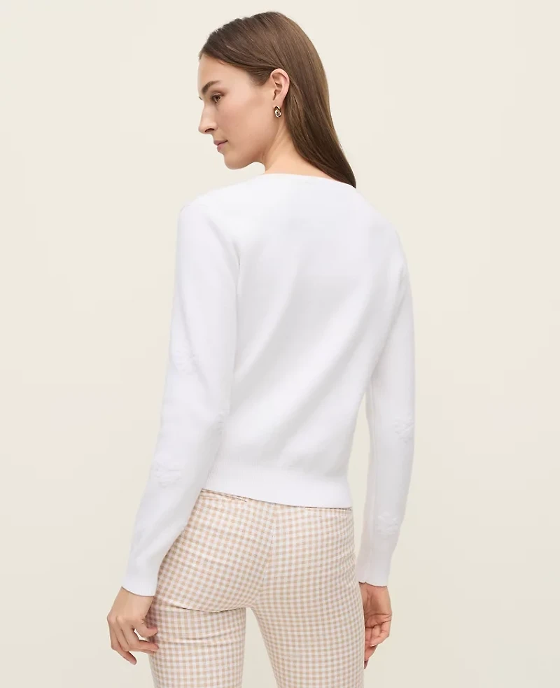 Ann Taylor Floral Jacquard Cardigan White Women's
