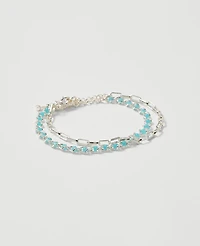 Ann Taylor Chain Link and Beaded Bracelet Set Silvertone Women's