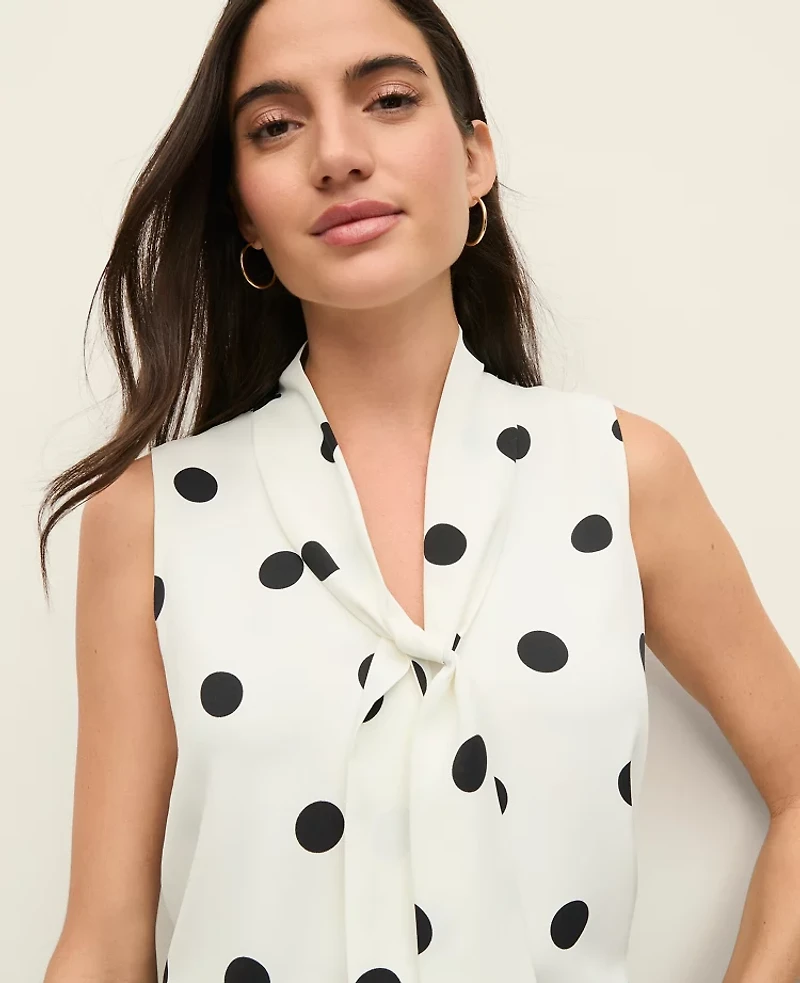 Ann Taylor Dotted Bow Neck Shell Top Winter White Women's
