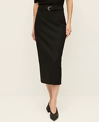 Ann Taylor Belted Midi Pencil Skirt Black Women's